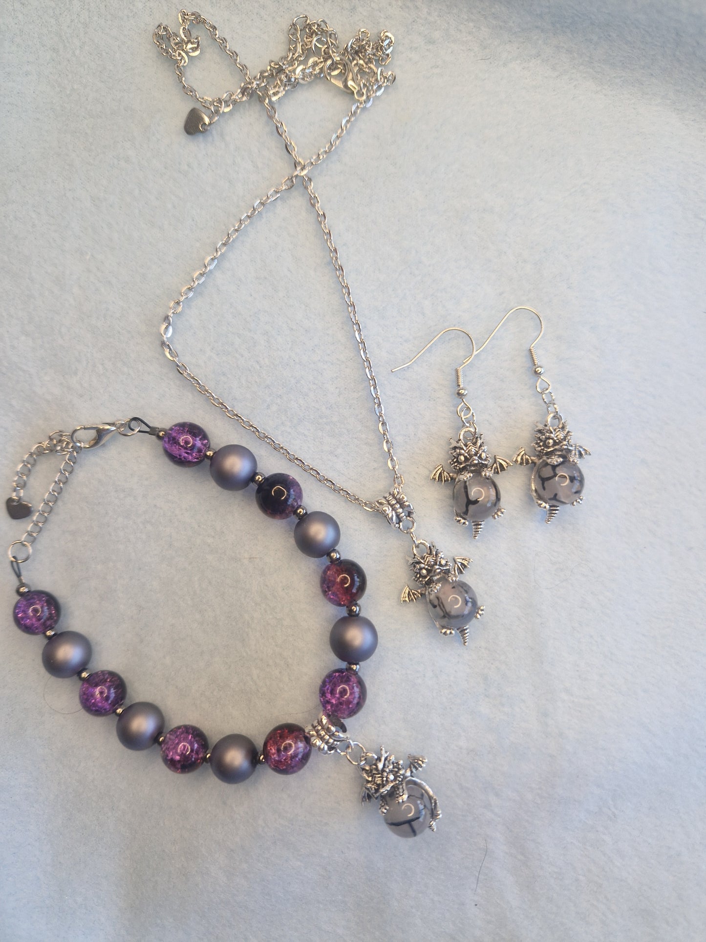 Baby dragon set necklace, bracelet and earrings
