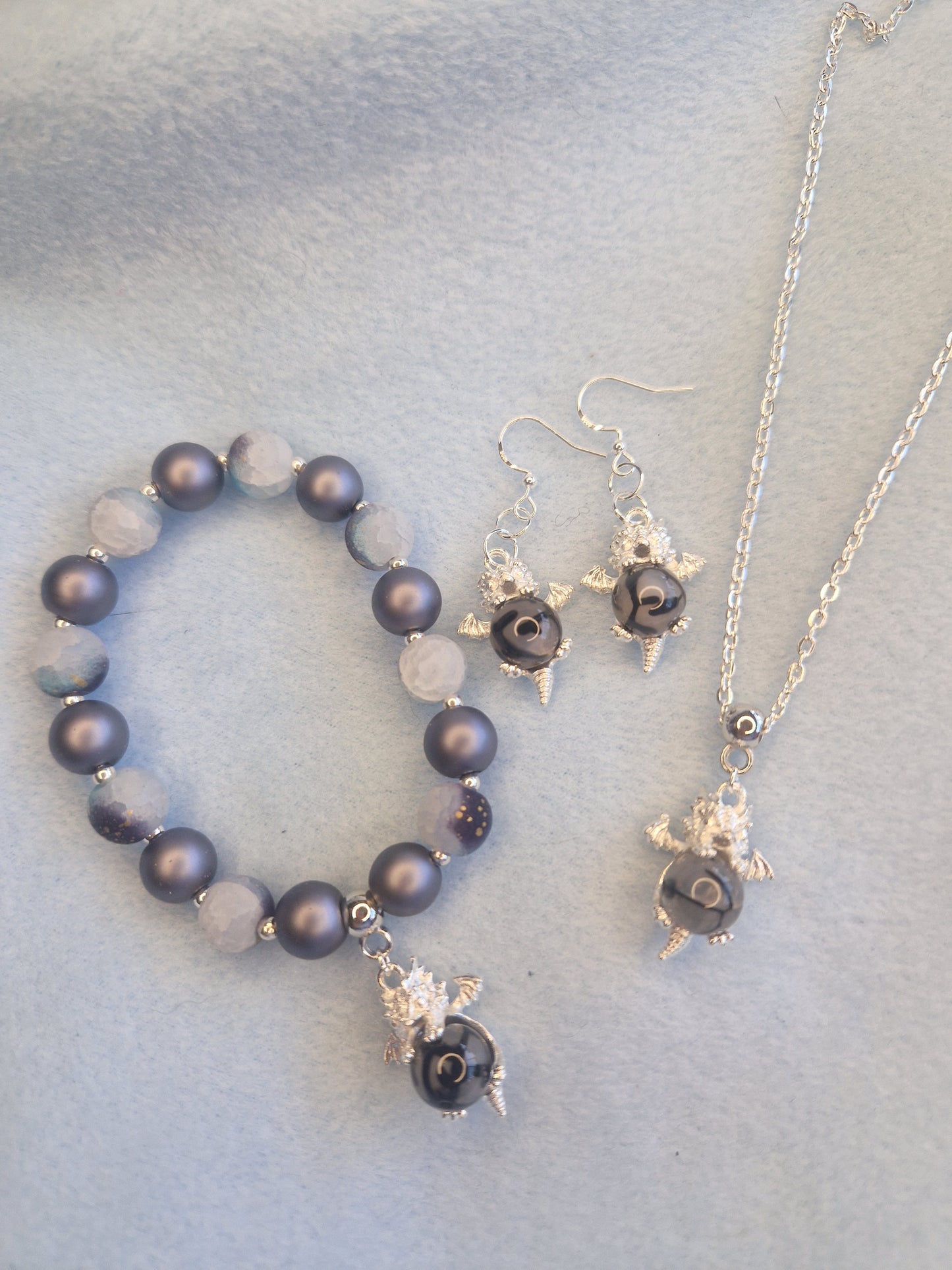 Baby dragon set necklace, bracelet and earrings