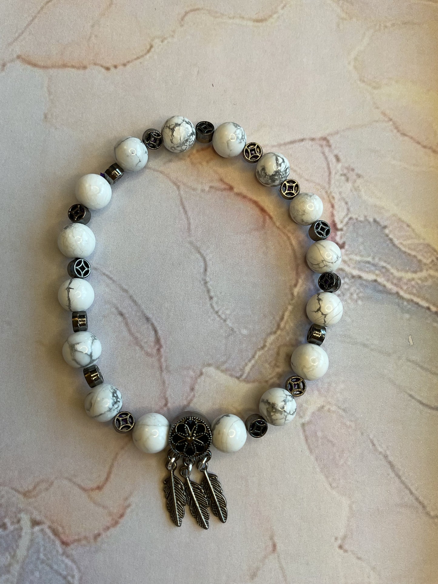 Dream catcher charm bracelet with howlite crystal SALE
