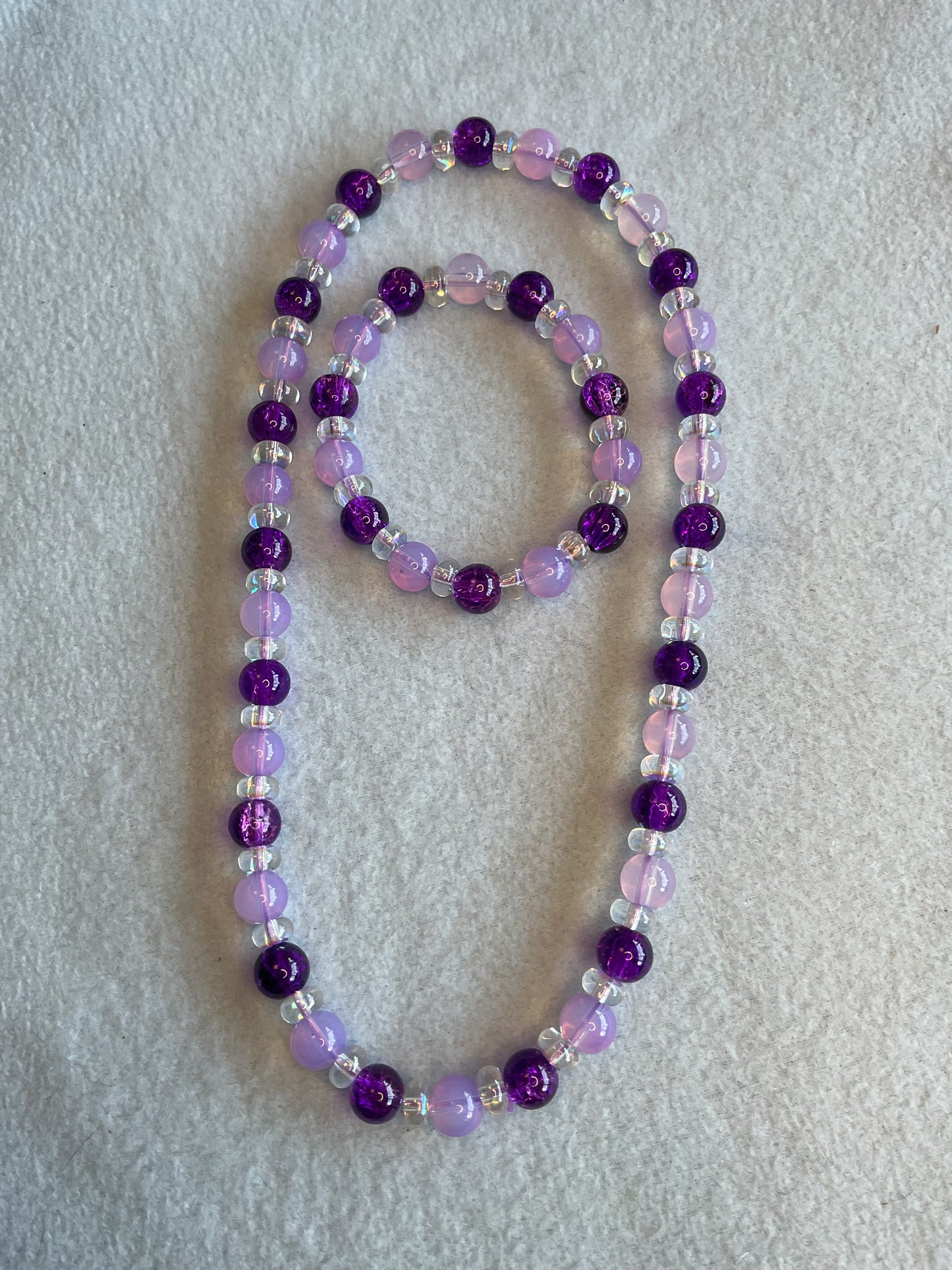 Opalite and purple crackle necklace and bracelet set
