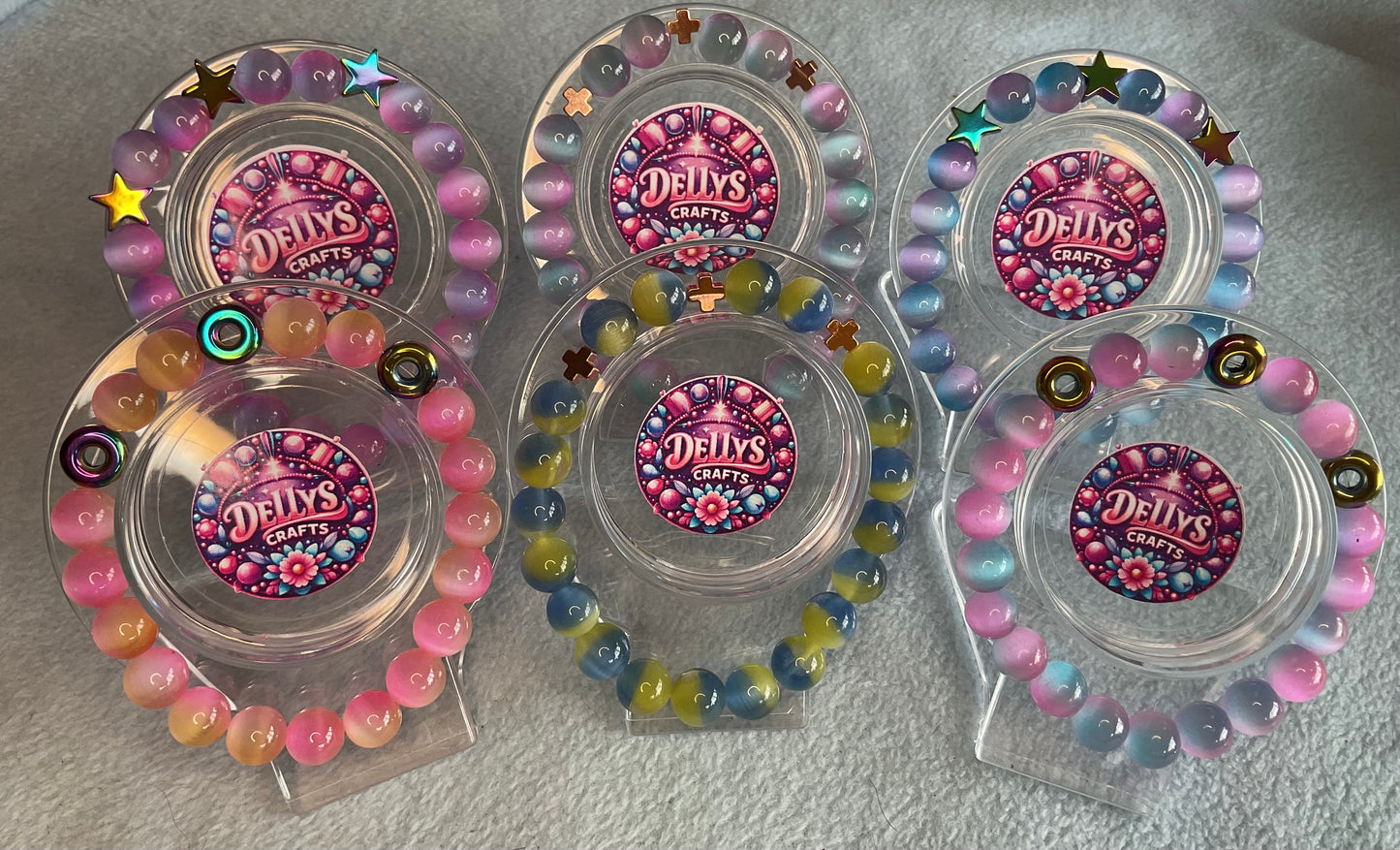 Cats eye 2 tone glass bead bracelets with hematite