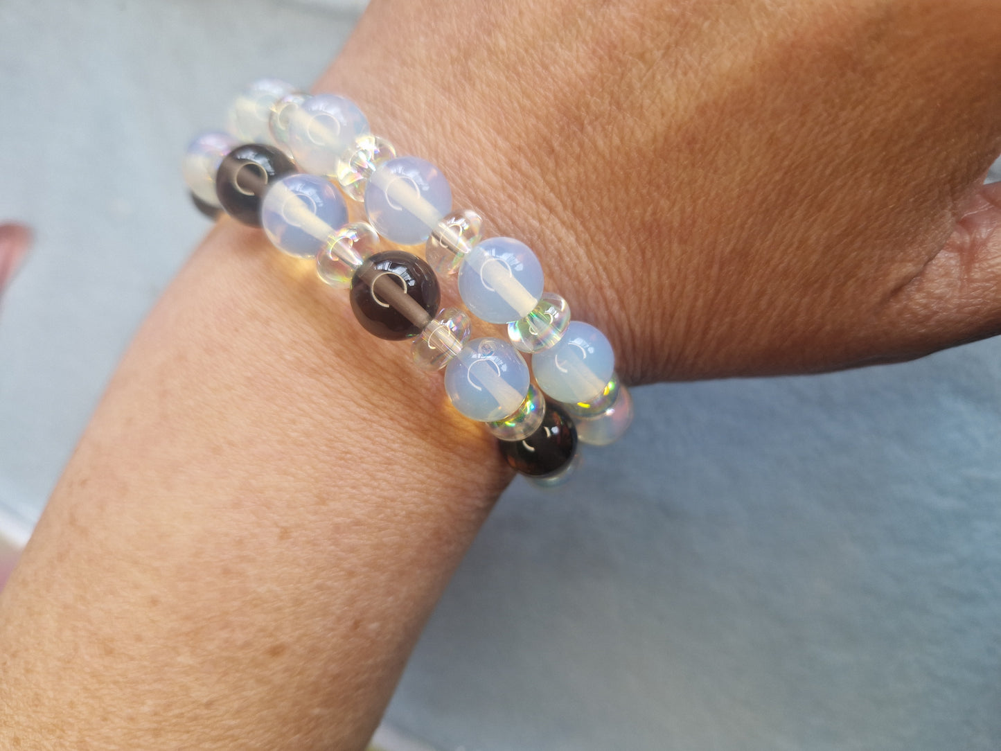Opalite bracelet or opalite and smoky quartz