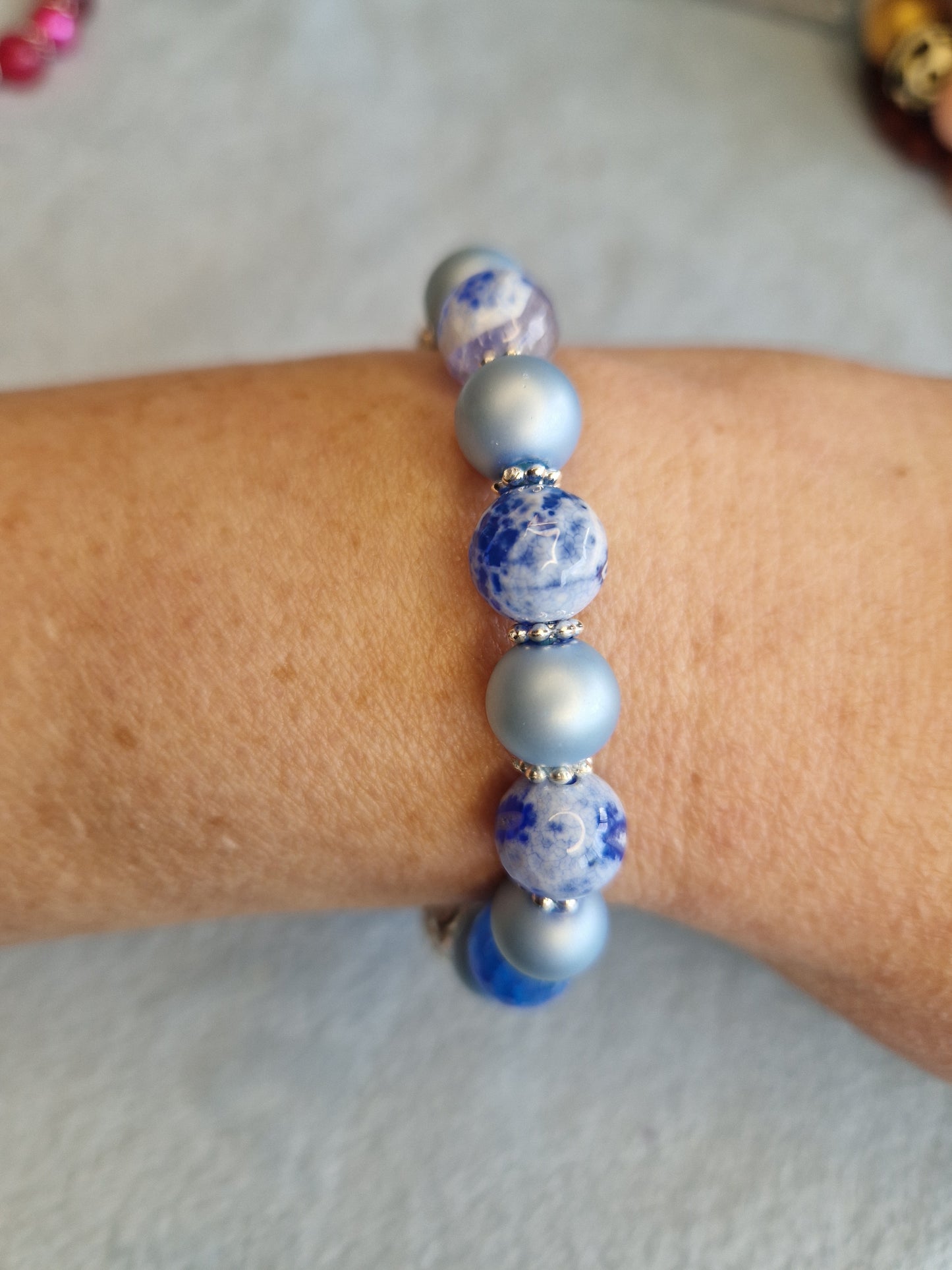 Crystal bracelets with glass pearl mix