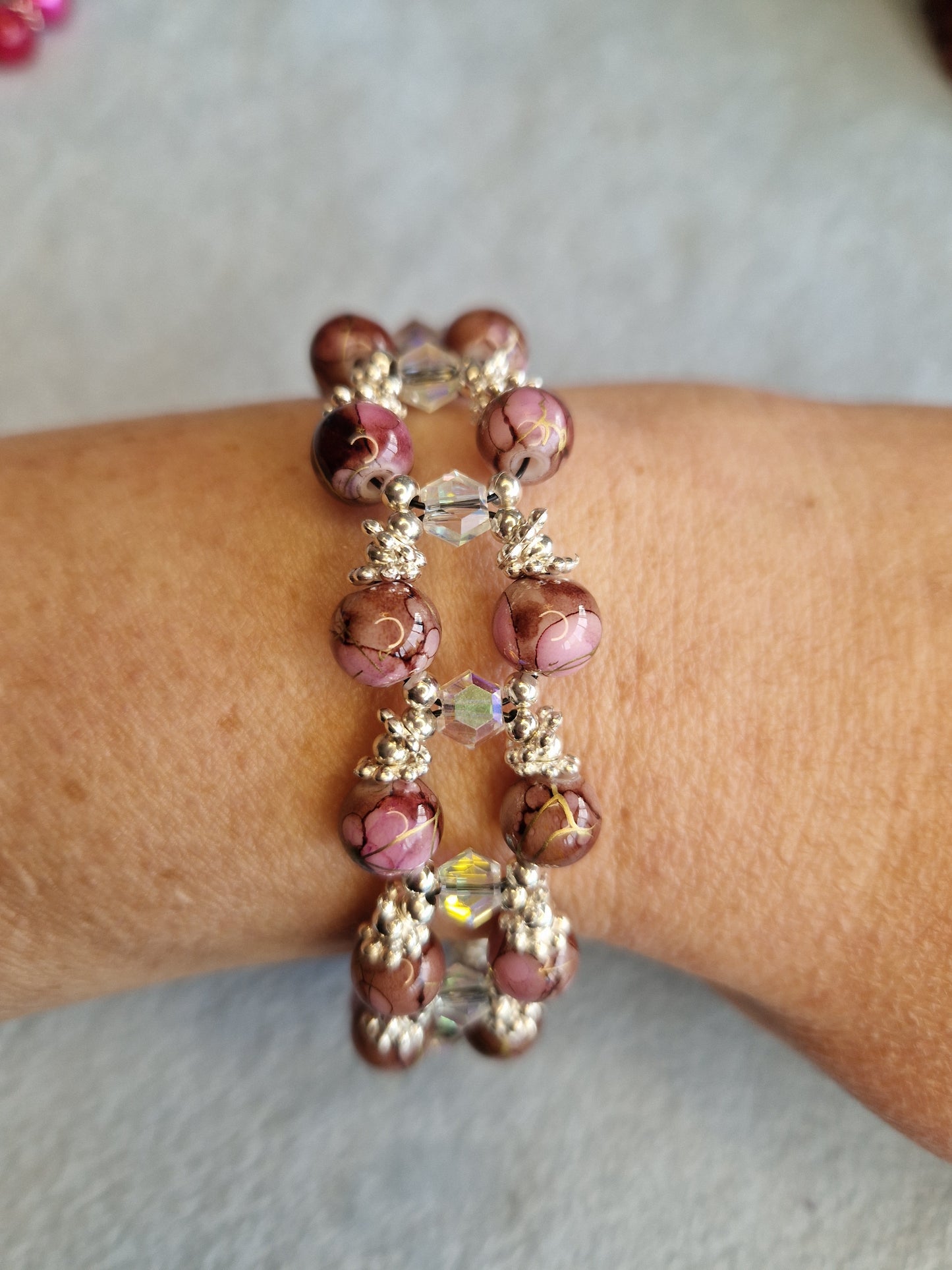 Pearl & faceted glass bead/ pearl mix bracelet