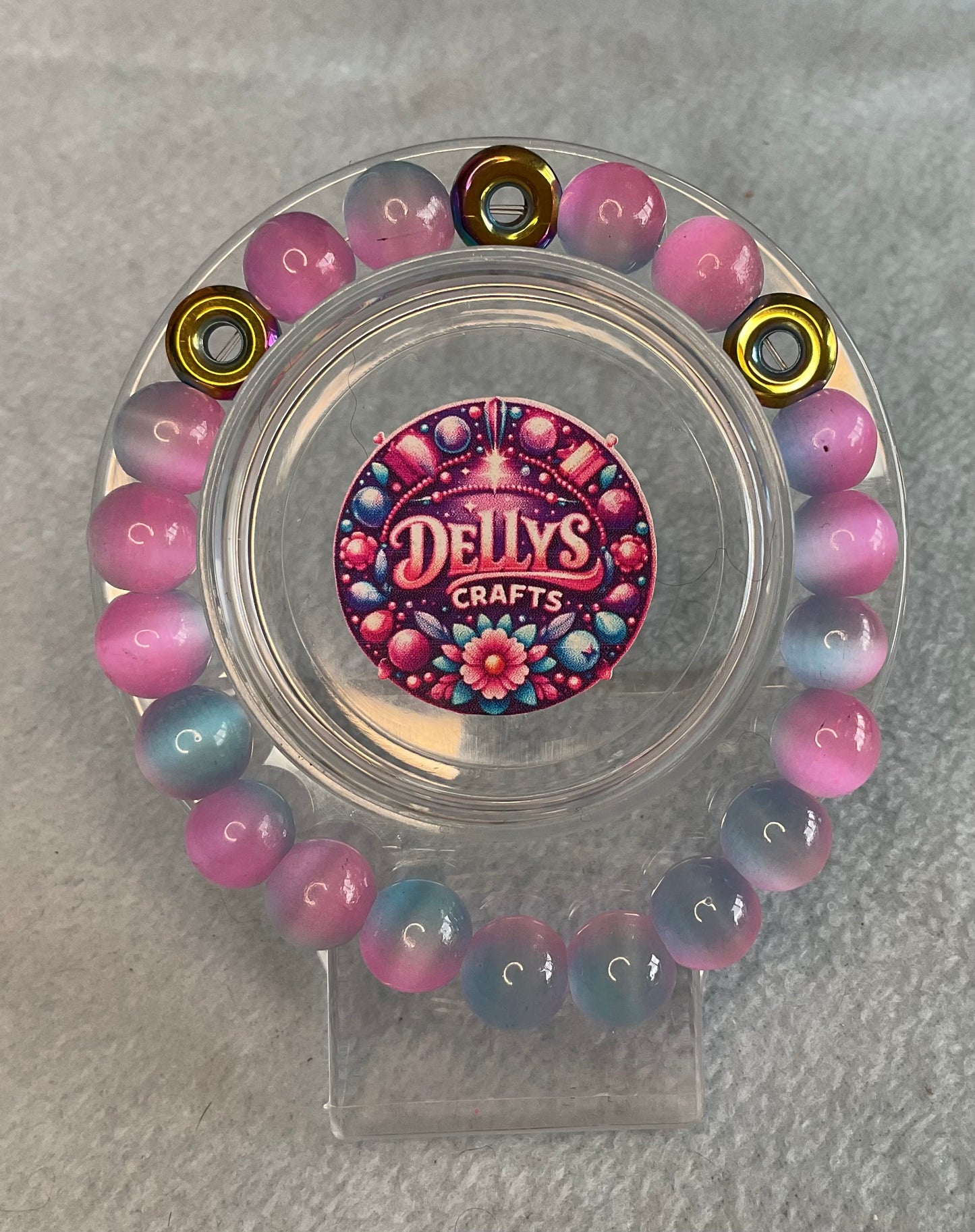 Cats eye 2 tone glass bead bracelets with hematite