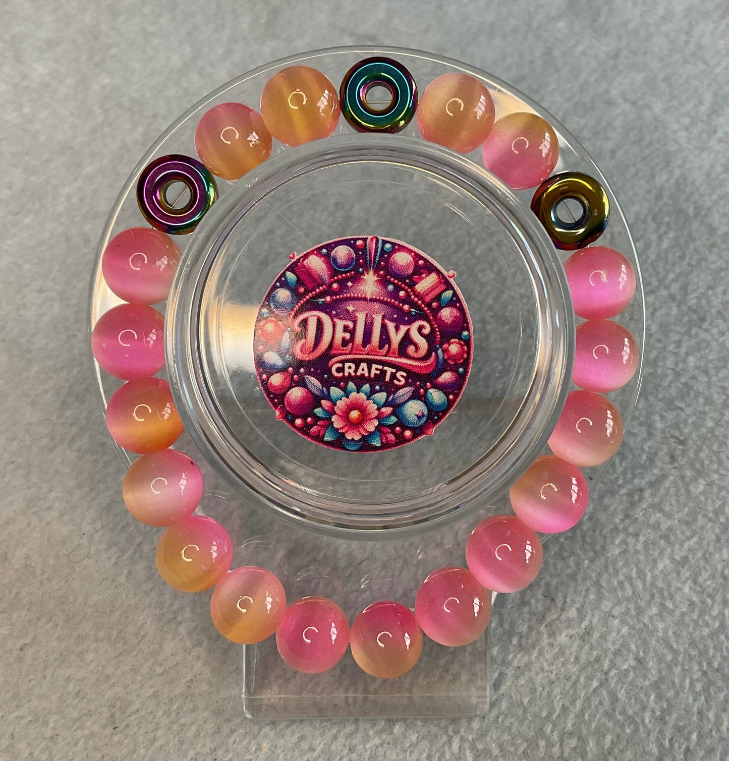 Cats eye 2 tone glass bead bracelets with hematite