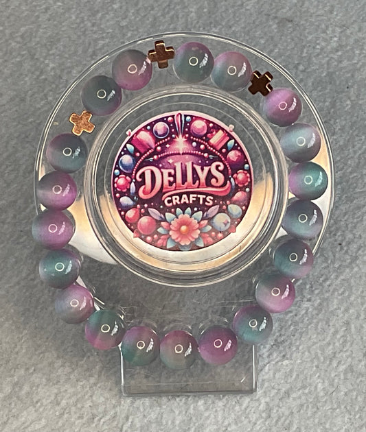 Cats eye 2 tone glass bead bracelets with hematite