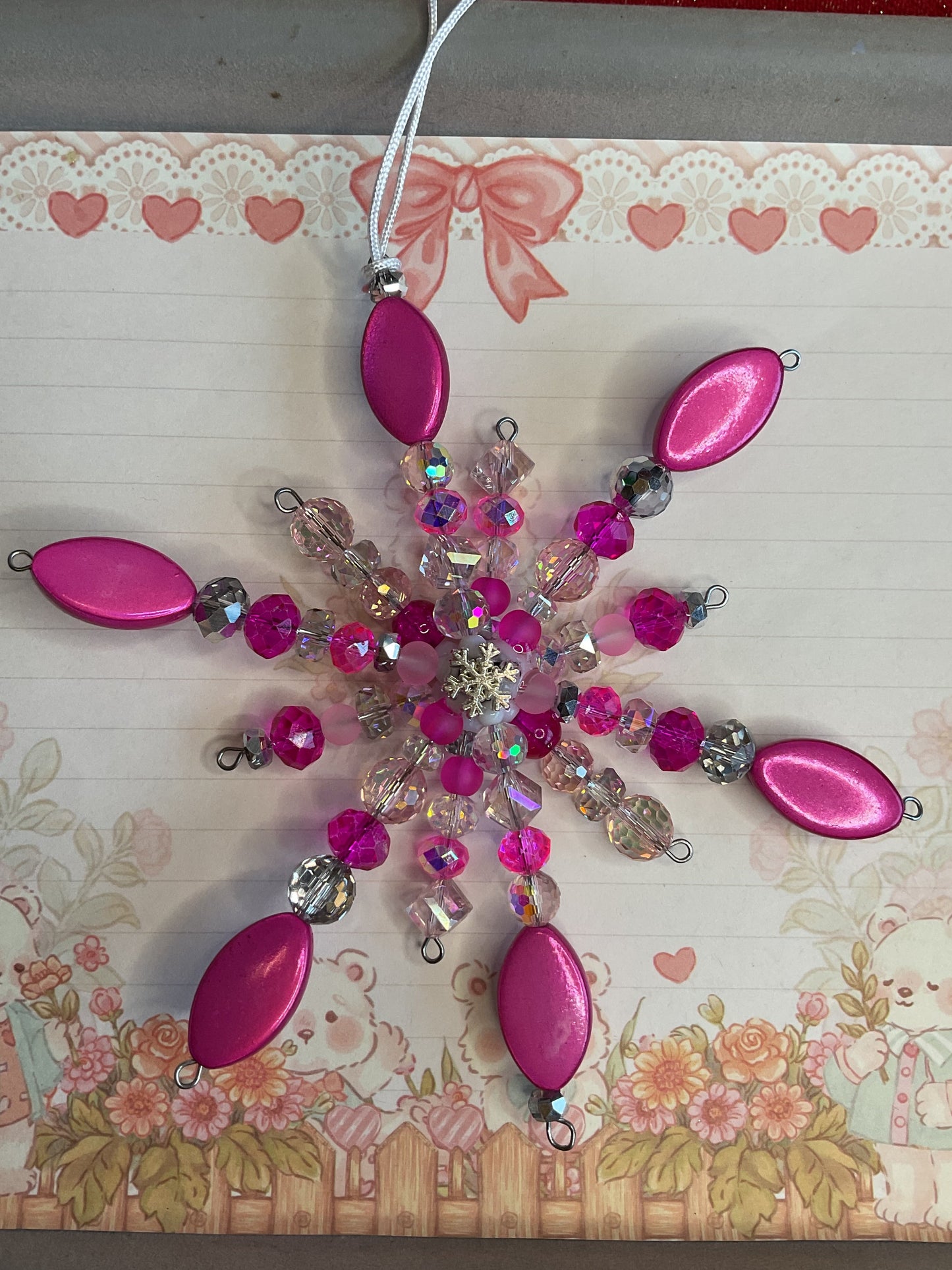 Double snowflake, glass bead and miracle beads