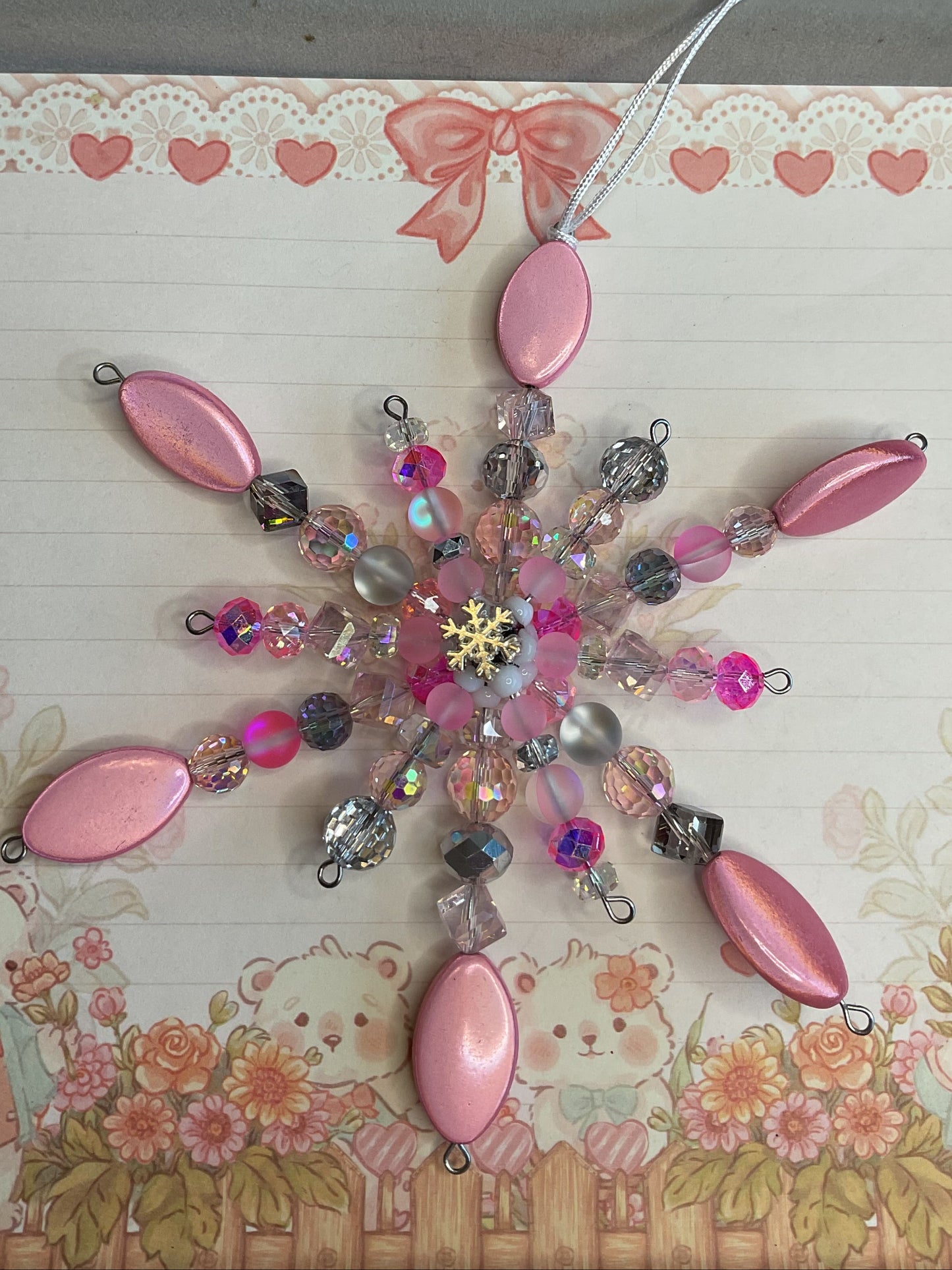 Double snowflake, glass bead and miracle beads