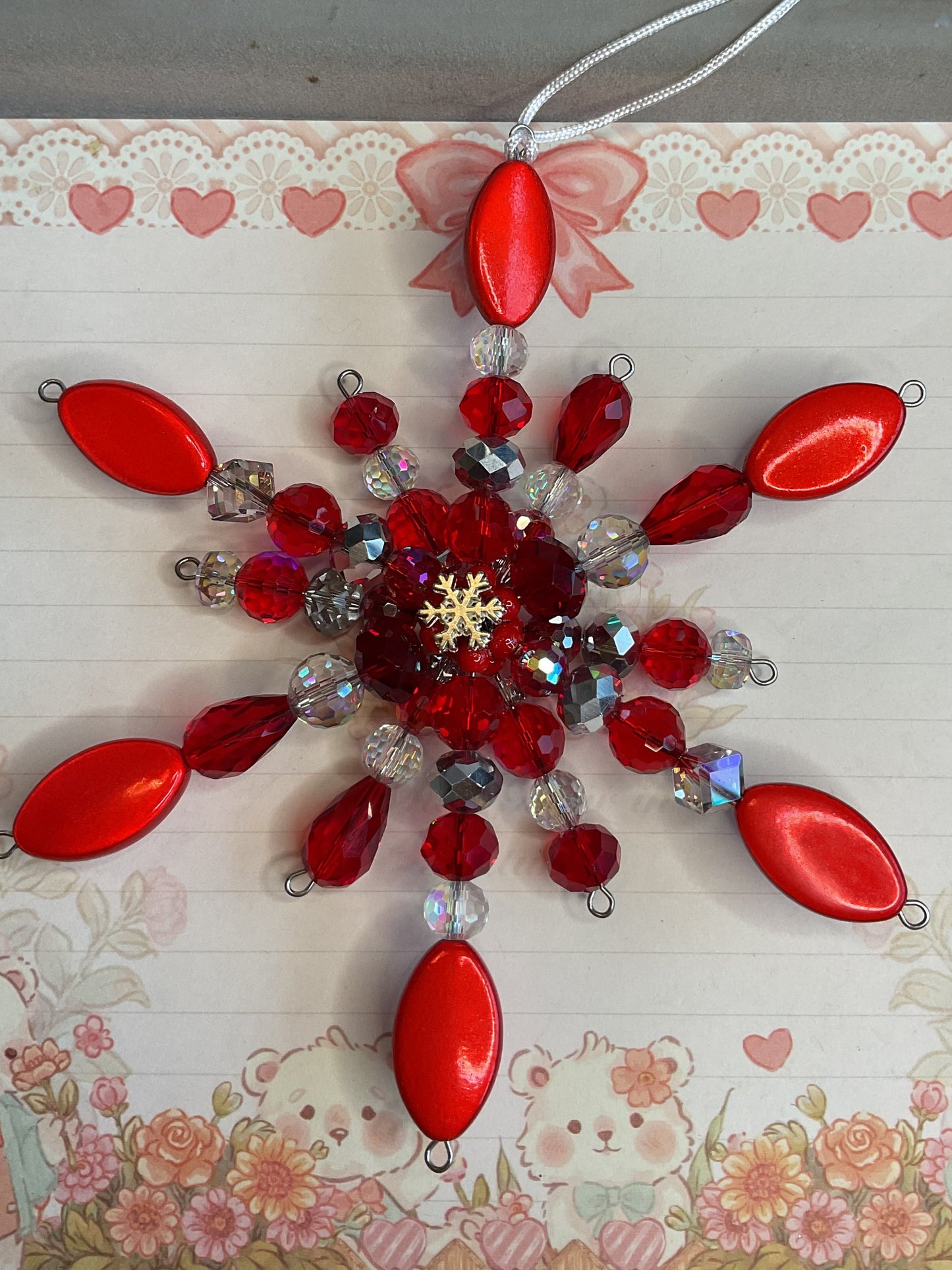 Double snowflake, glass bead and miracle beads