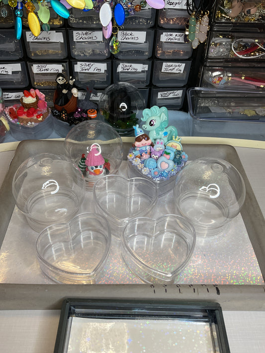 Blank trinket hearts and blank snow globes